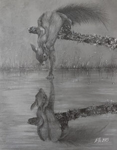 "Peegel" (tušš ja grafiit paberil, 2023)
